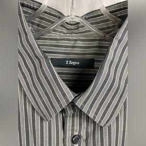 Ermenegildo Zegna Men's Gray White Striped Long Sleeve Button Front Shirt 43-17